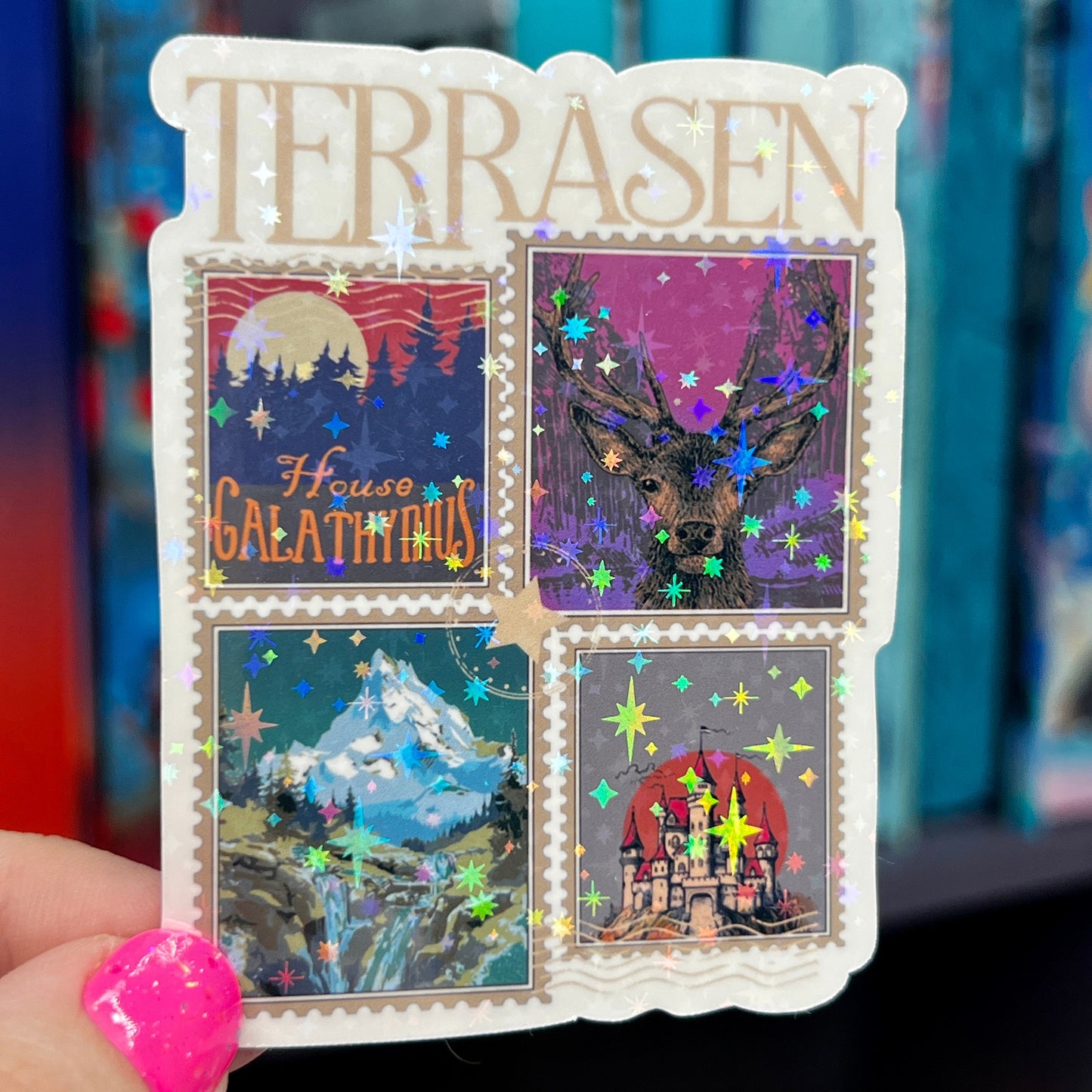 Terrasen Stamps Throne of Glass Holographic Sticker Aelin Tog water bottle decal TOG laptop sticker SJM Decal Kindle Sticker