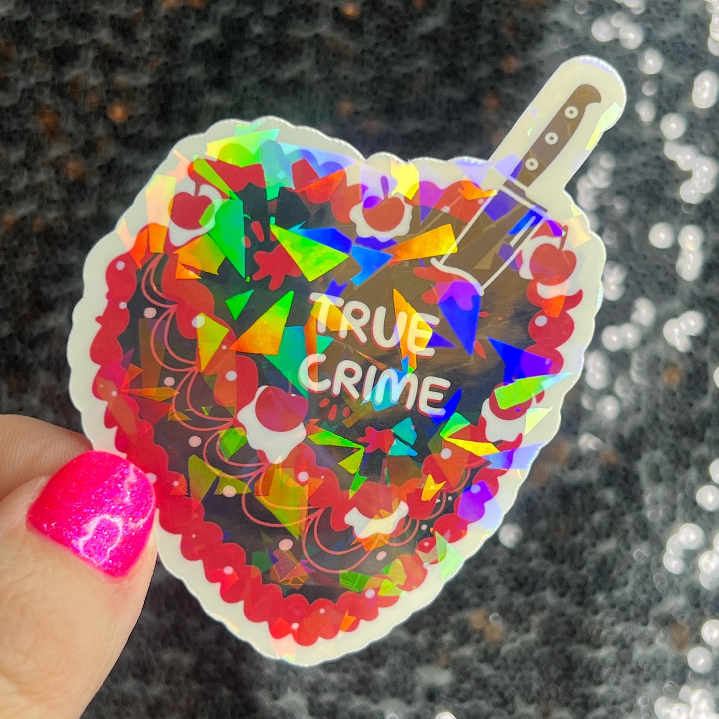 True Crime Cake Bookish Holographic Sticker Decal, Spicy Dark Romance, Horror Bookish kindle laptop Reader Bookish Present Gift