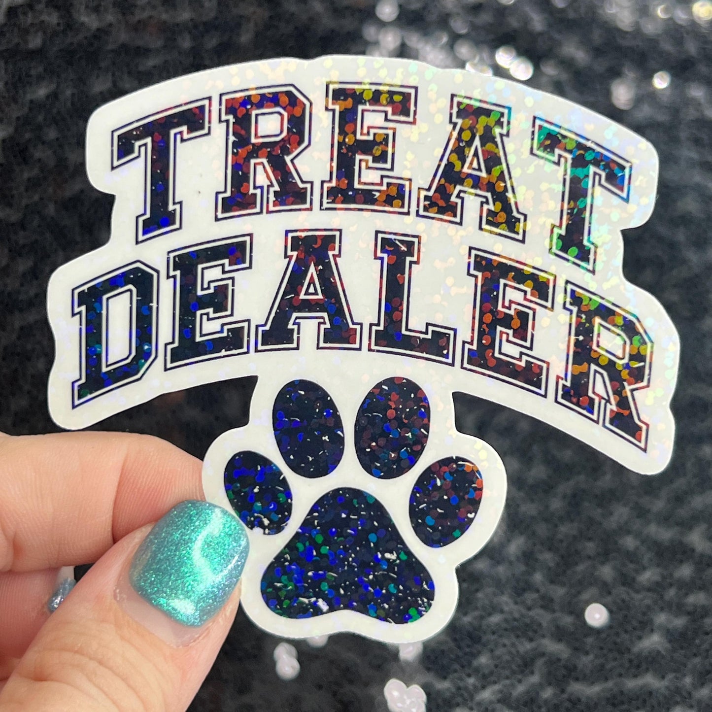 Treat Dealer Paw Prints Holographic Sticker | Dog lover gift decal | Puppy love sticker | Dog mom dad sticker Dog Rewards