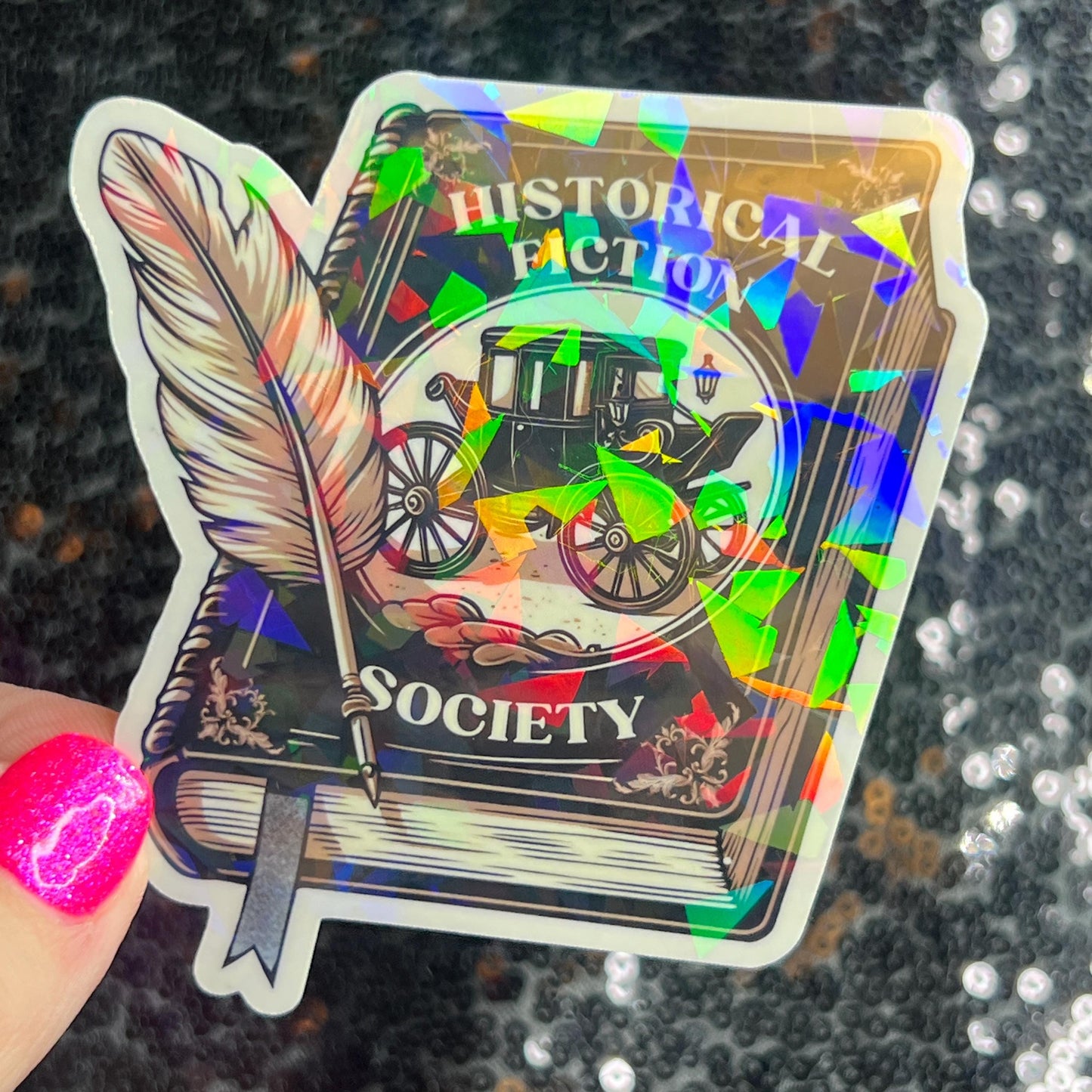 Historical Fiction Society Holographic Sticker Decal, Nonfiction History Reads Bookish kindle waterbottle laptop Reader Bookish Present Gift