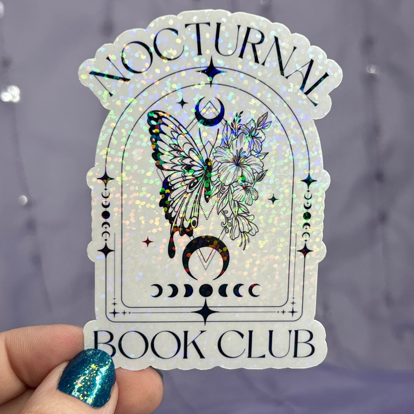 Nocturnal Book Club Holographic Sticker Book Lover Sparkly Decal, Spicy Dark Romance, kindle waterbottle laptop sticker Night Court Sticker