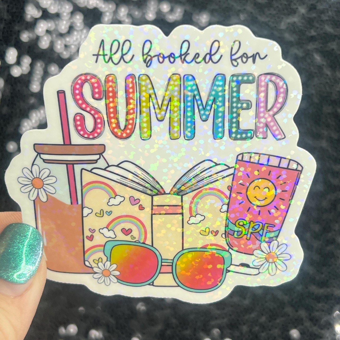 All Booked for Summer Holographic Sparkly Sticker Book Lover, Booktok, kindle waterbottle laptop Romance Decal Beach Reads Vacation Decal