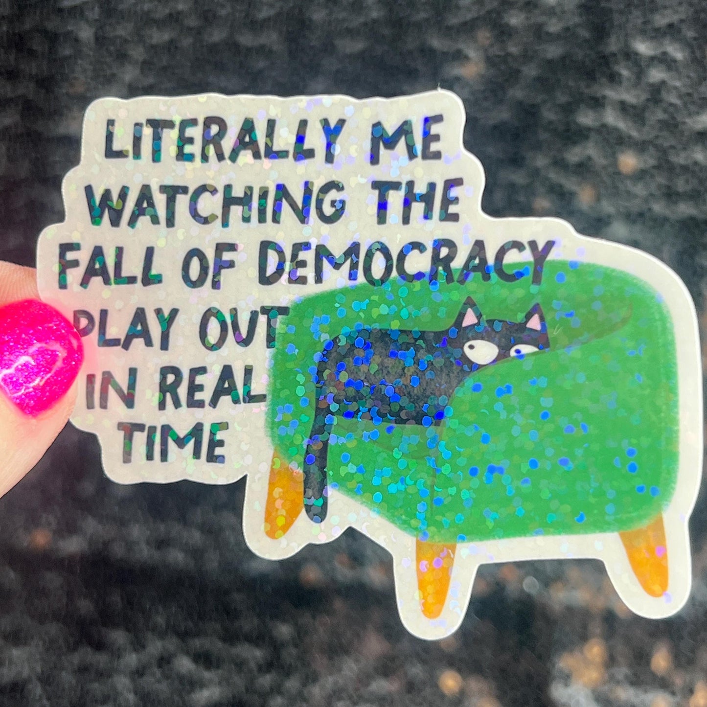 Fall of Democracy In Real Time Holographic Sticker Hands Off Protest Anti Trump JD Vance Pro Choice Feminist Sticker