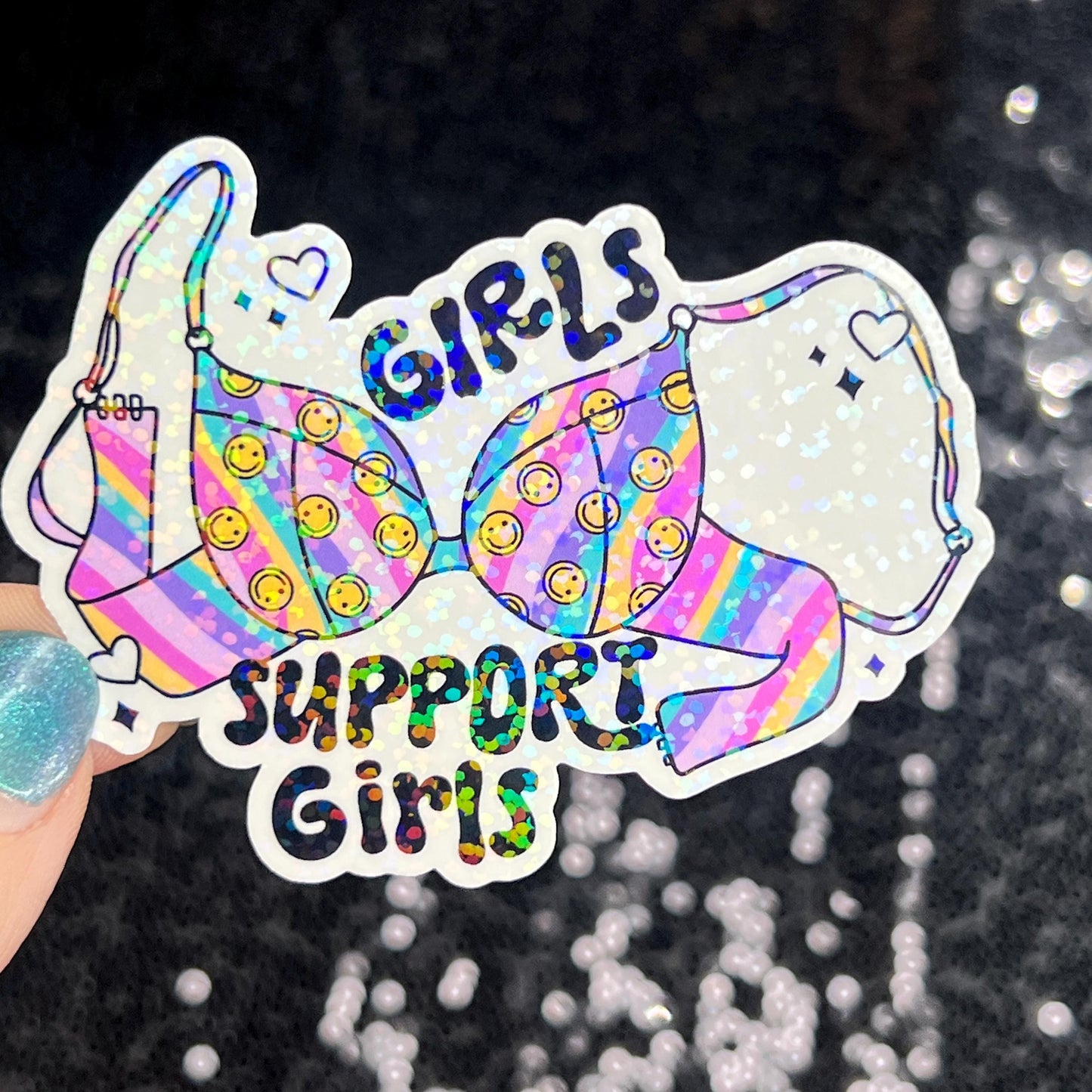Girls support girls Holographic Sticker Mental Health Spread Positivity Decal Inspirational Feminist Independent Girl Boss