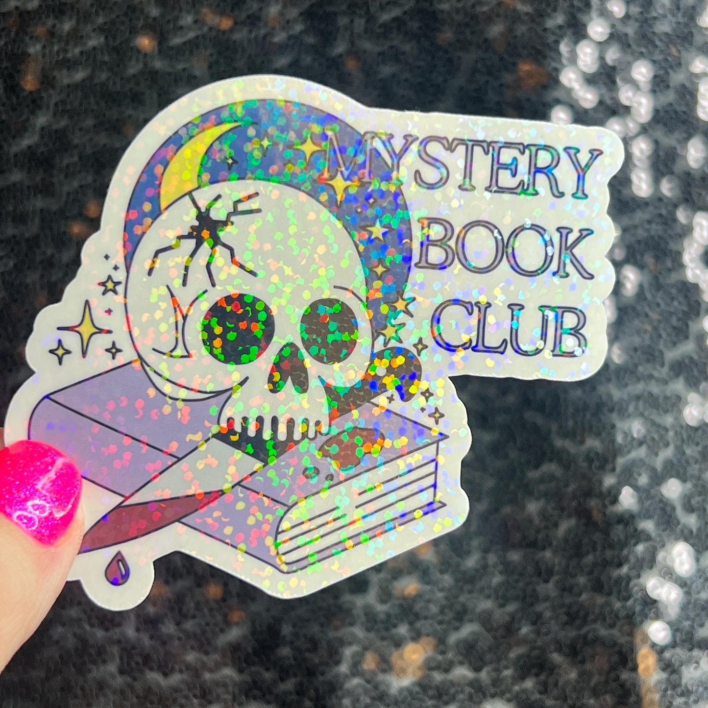 Mystery Book Club Holographic Sticker Decal, Cozy Mystery Reads Bookish kindle waterbottle laptop Reader Bookish Present Gift