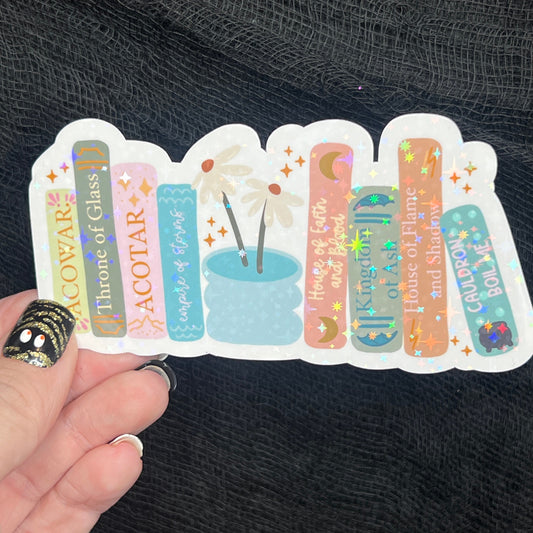 SJM Bookshelf Holographic Sticker ACOTAR TOG Crescent City Sarah J Maas Decal Kindle Sticker A Court of Thorns & Roses Throne of Glass