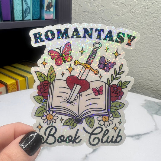 Romantasy Book Club Sticker Holographic Fantasy Decal for Readers bookish sticker gift for readers kindle waterbottle laptop decal