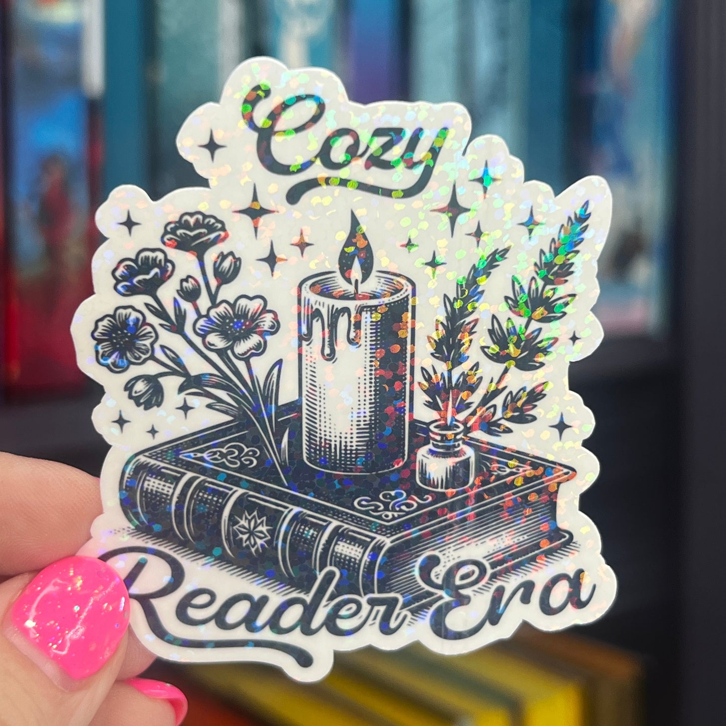 Cozy Readers Era Sparkly Sticker Holographic Book Book Lover, Cozy Mysteries Dark Romance, Booktok, kindle waterbottle laptop Romance Decal
