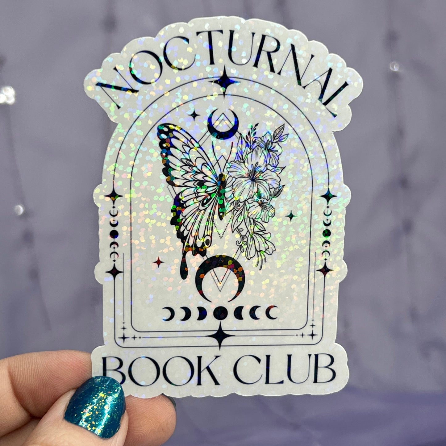 Nocturnal Book Club Holographic Sticker Book Lover Sparkly Decal, Spicy Dark Romance, kindle waterbottle laptop sticker Night Court Sticker