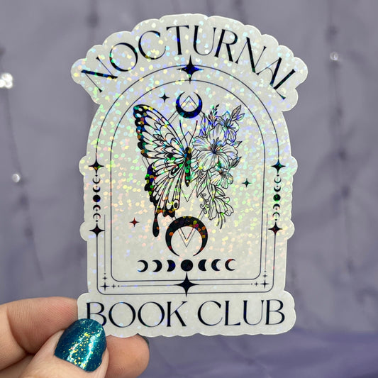 Nocturnal Book Club Holographic Sticker Book Lover Sparkly Decal, Spicy Dark Romance, kindle waterbottle laptop sticker Night Court Sticker
