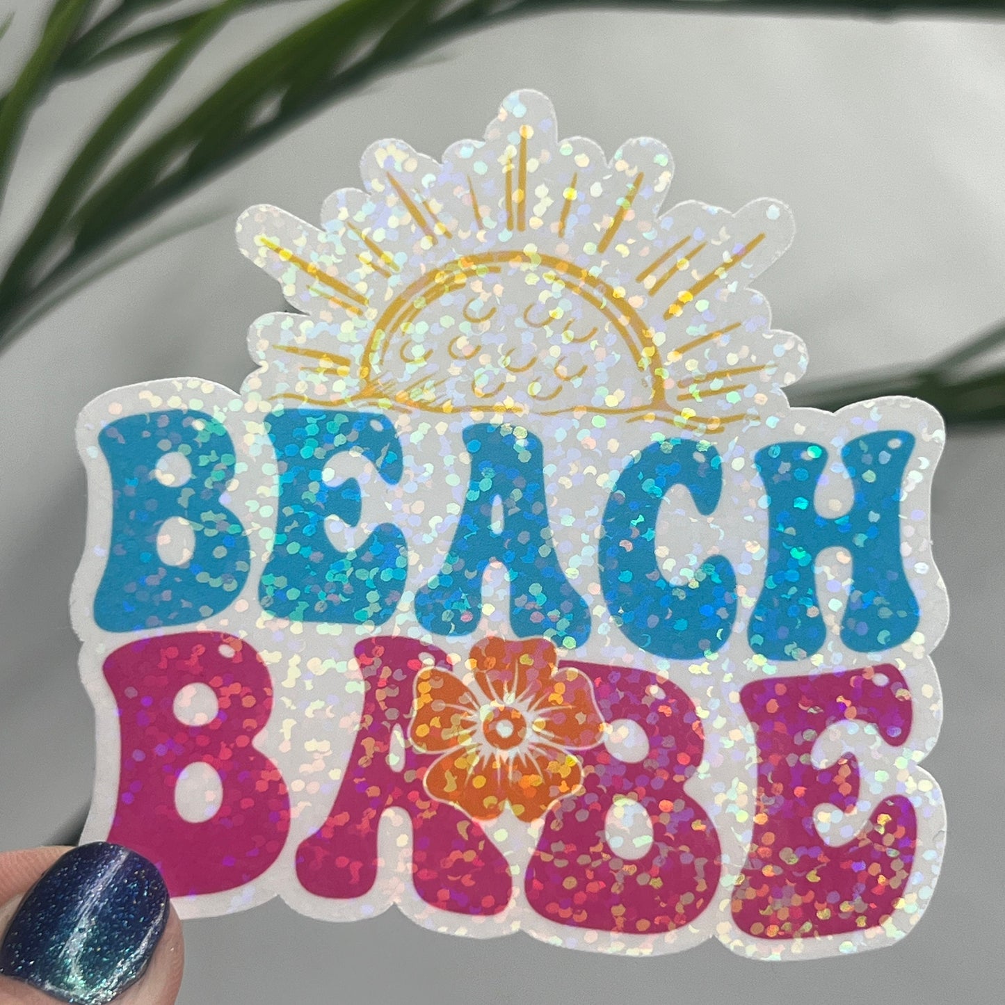 Beach Babe Holographic Sparkly Sticker Beach Life Decal Sunshine Sticker Summer Vacation Sticker Ocean Life Sticker Family Cruise