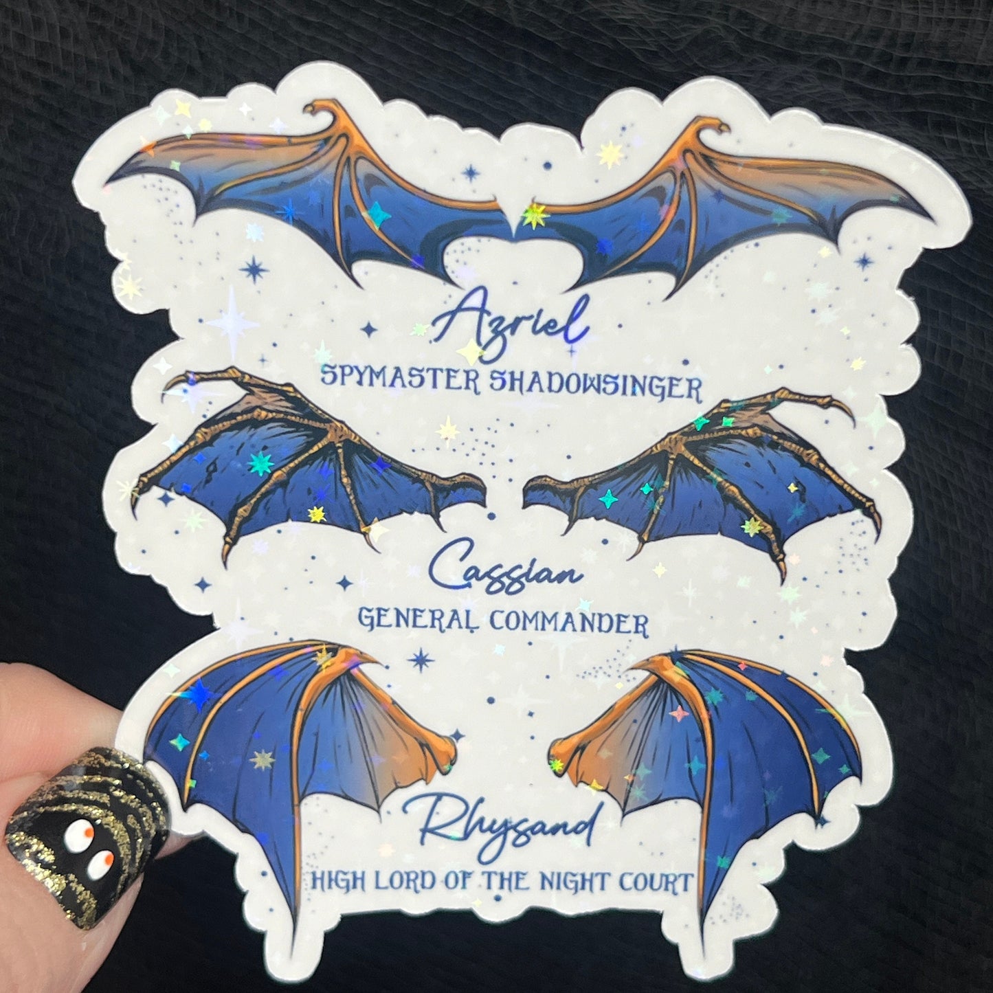 Wings Blue Gold Bat Boys Rhysand Azirel Cassian Holographic Sticker Sparkly ACOTAR Decal Kindle Sticker Spicybook Sticker SJM Stickers