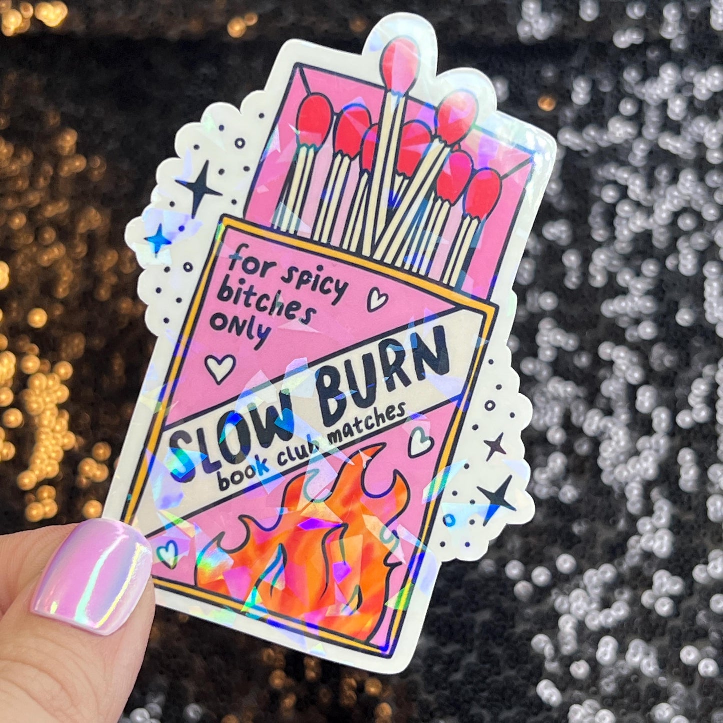Slow Burn Sparkly Sticker Holographic Book Book Lover, Spicy Dark Romance, Booktok, kindle waterbottle laptop Romance Decal