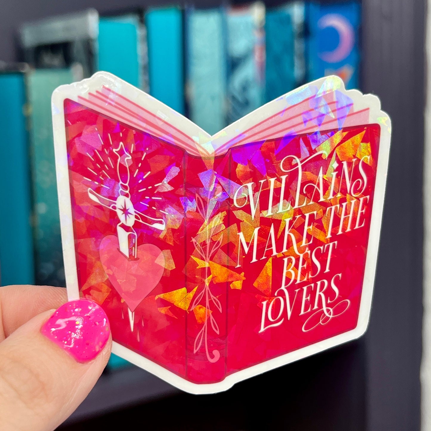 Villains Make The Best Lovers Sticker Holographic Book Lover Sparkly Decal, Spicy Dark Romance Bookish, kindle waterbottle laptop