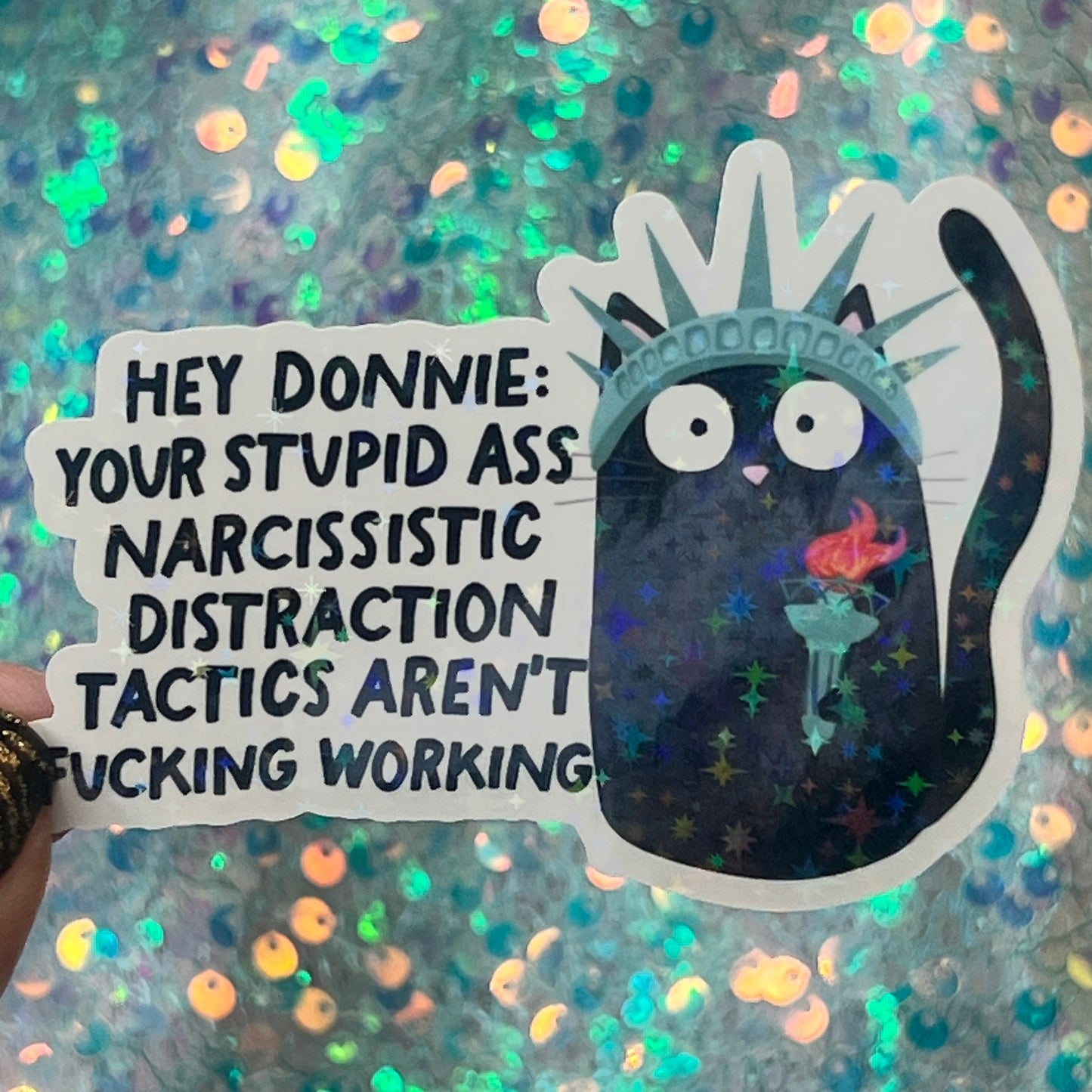 Hey Donnie! FDT Sparkly Holographic Sticker Release the files! Anti Trump JD Vance Pro Choice Sticker F Trump Be the Bear 8647