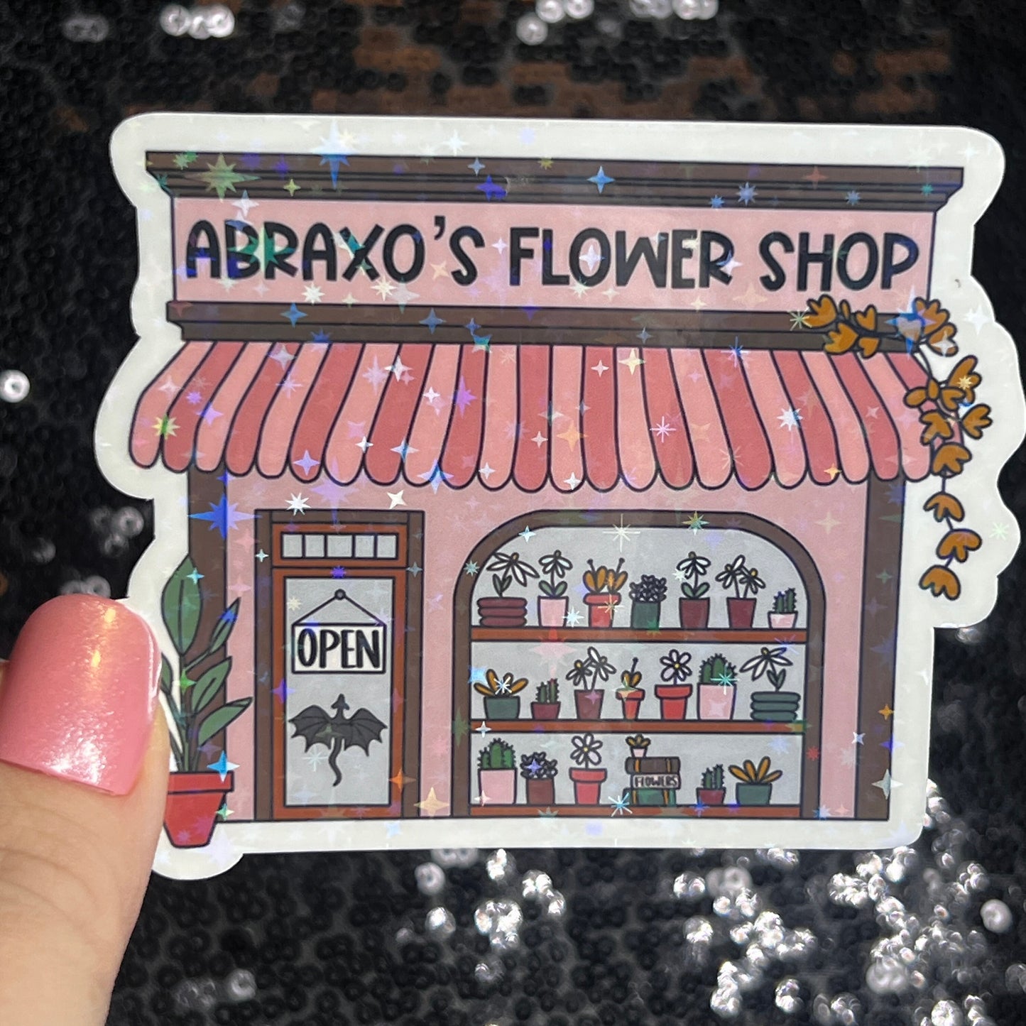 Abraxo's Flower Shop Throne of Glass Holographic Sticker The Thirteen Tog water bottle decal Manon TOG laptop Kindle sticker