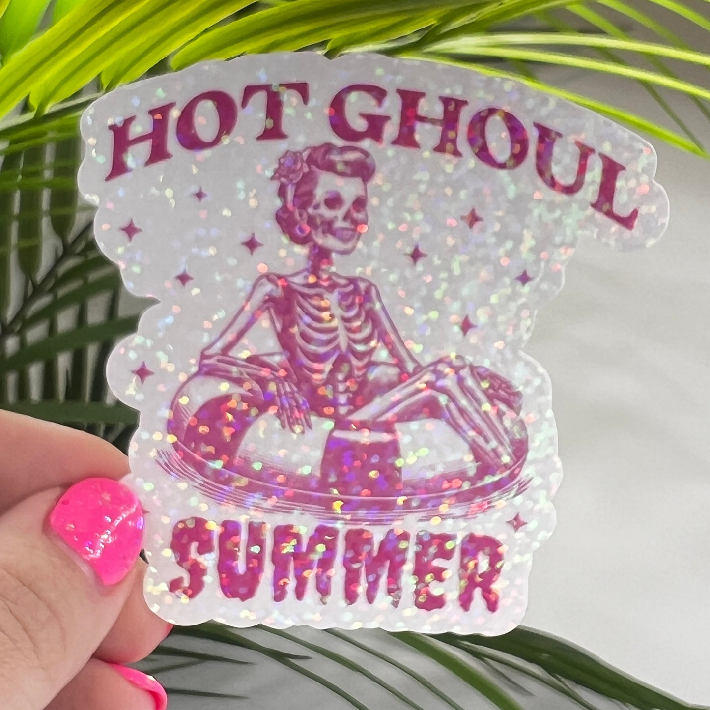 Hot Ghoul Pink Summer Holographic Sparkly Sticker Beach Life Decal Boating Sticker Summer Vacation Ocean Life Sticker Family Cruise