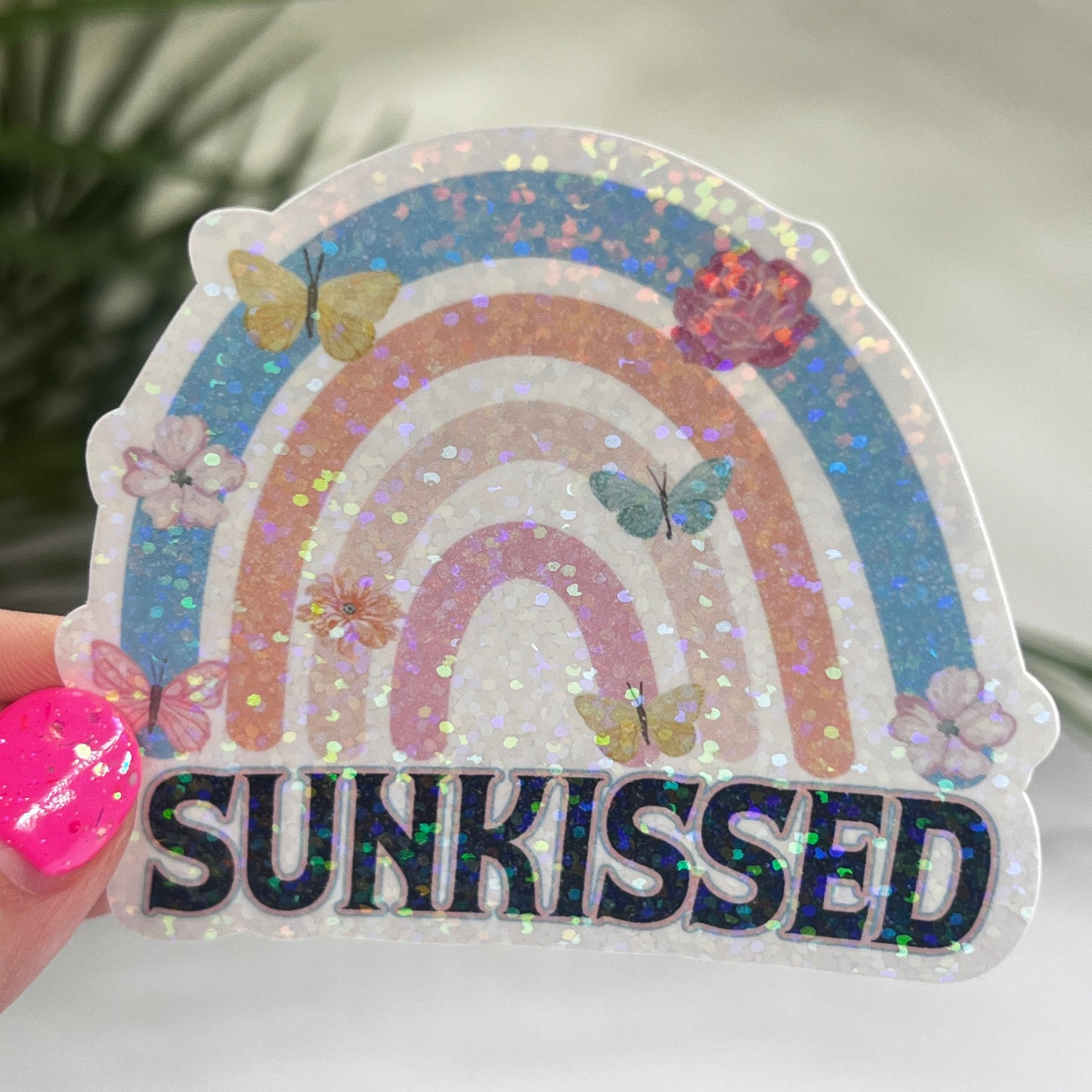Sunkissed Butterflies Rainbow Summer Holographic Sparkly Sticker Beach Life Decal Boating Sticker Summer Vacation Ocean Life Sticker