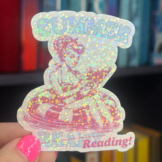 Summer Ready Reading Pink Sticker Holographic Summer Decal for Readers bookish sticker gift for readers kindle waterbottle laptop decal