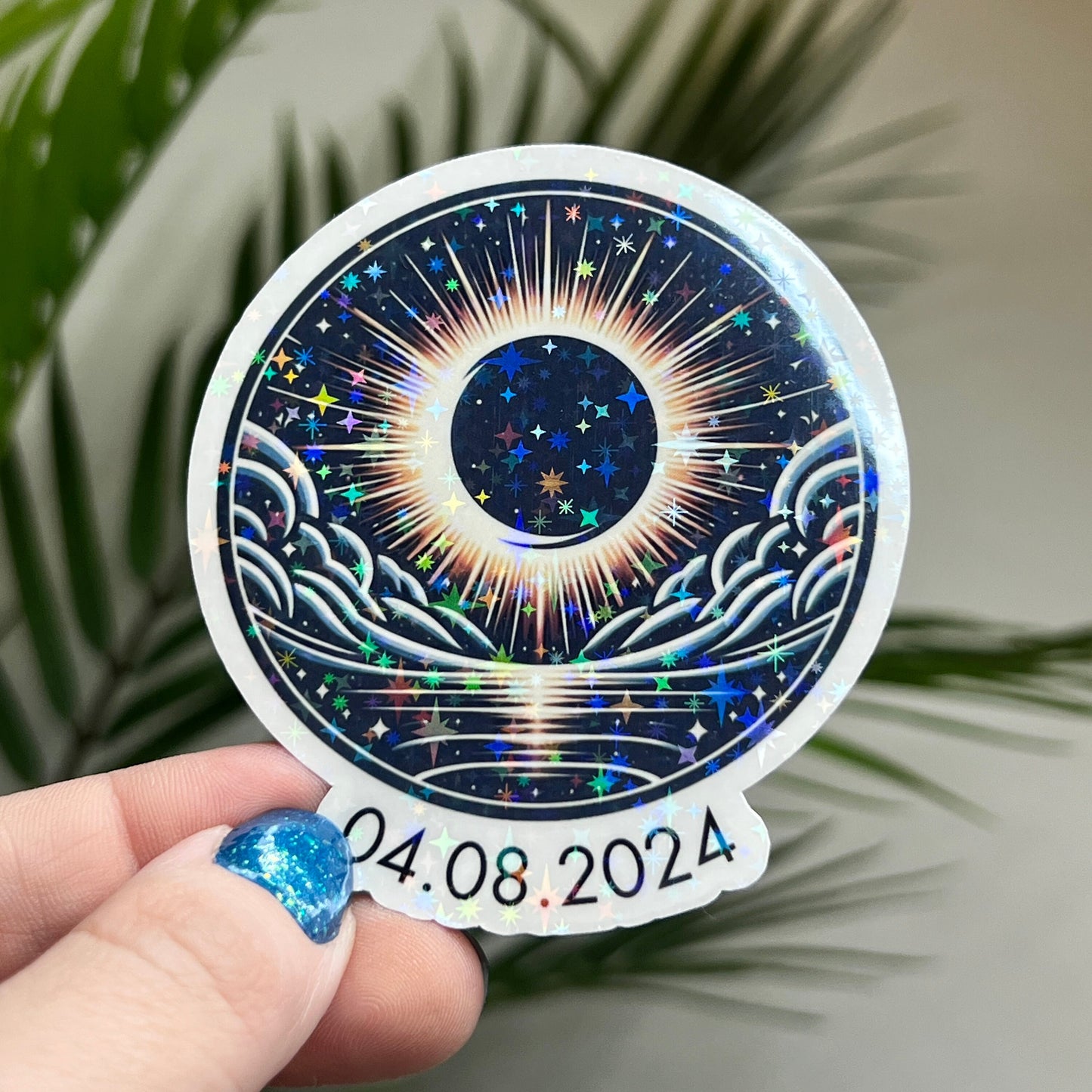 Solar Eclipse Holographic Sparkly Sticker 4.8.2024 Eclipse Souvenir Decal Solar Eclipse 2024 Sticker astronomy lover waterbottle sticker