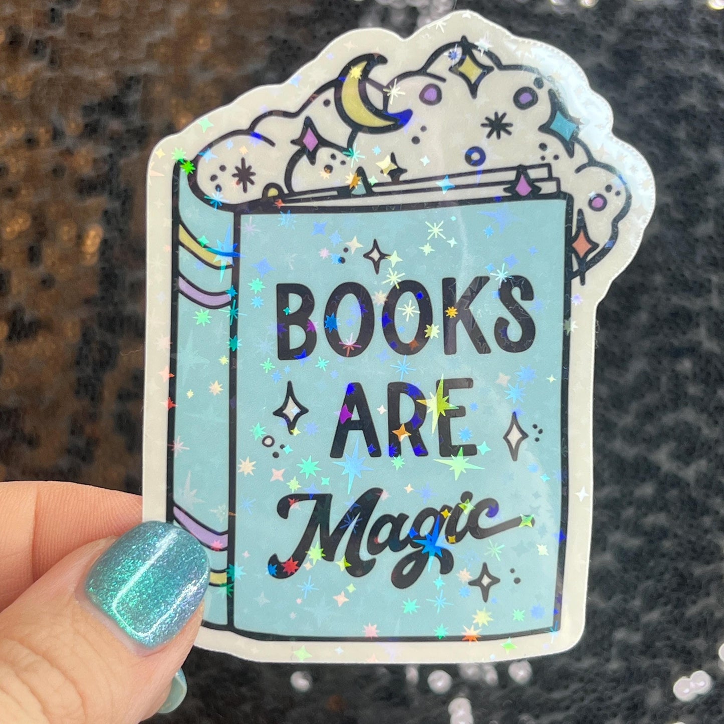 Books Are Magic Sparkly Sticker Holographic Book Lover, Spicy Dark Romance, Booktok Reader Gift  kindle laptop Romance Decal Bookish Bday