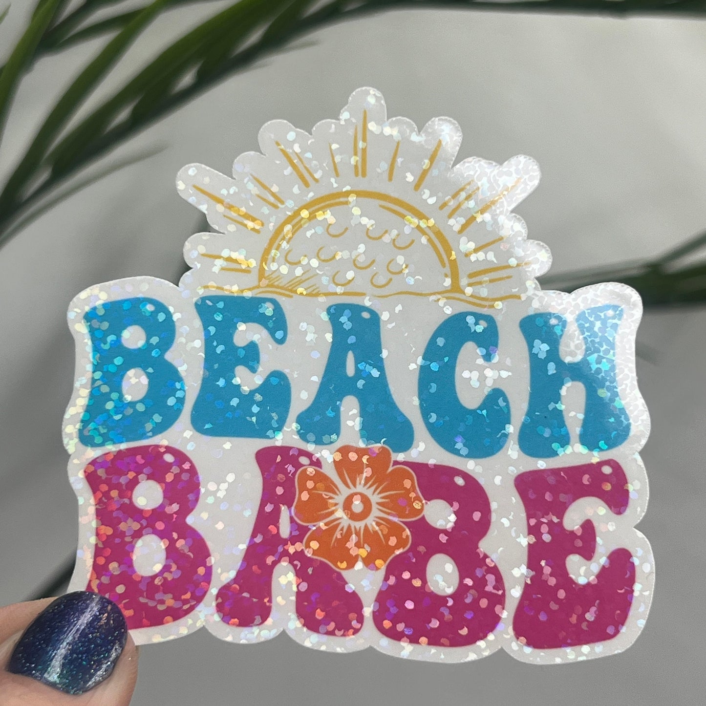 Beach Babe Holographic Sparkly Sticker Beach Life Decal Sunshine Sticker Summer Vacation Sticker Ocean Life Sticker Family Cruise