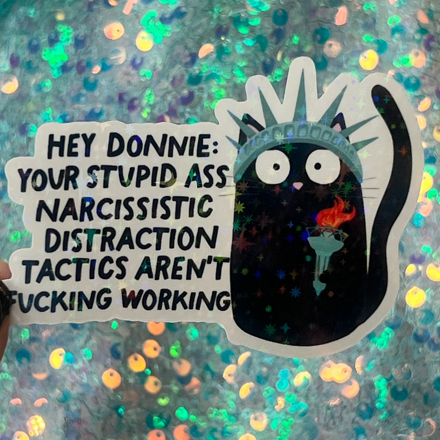 Hey Donnie! FDT Sparkly Holographic Sticker Release the files! Anti Trump JD Vance Pro Choice Sticker F Trump Be the Bear 8647