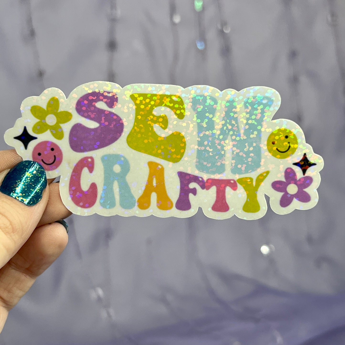 Sew Craft Retro Rainbow Sparkly Holographic Quilting Sticker sewing Waterbottle sticker Craft Sticker Fabric Decal Cross Stitch Sticker