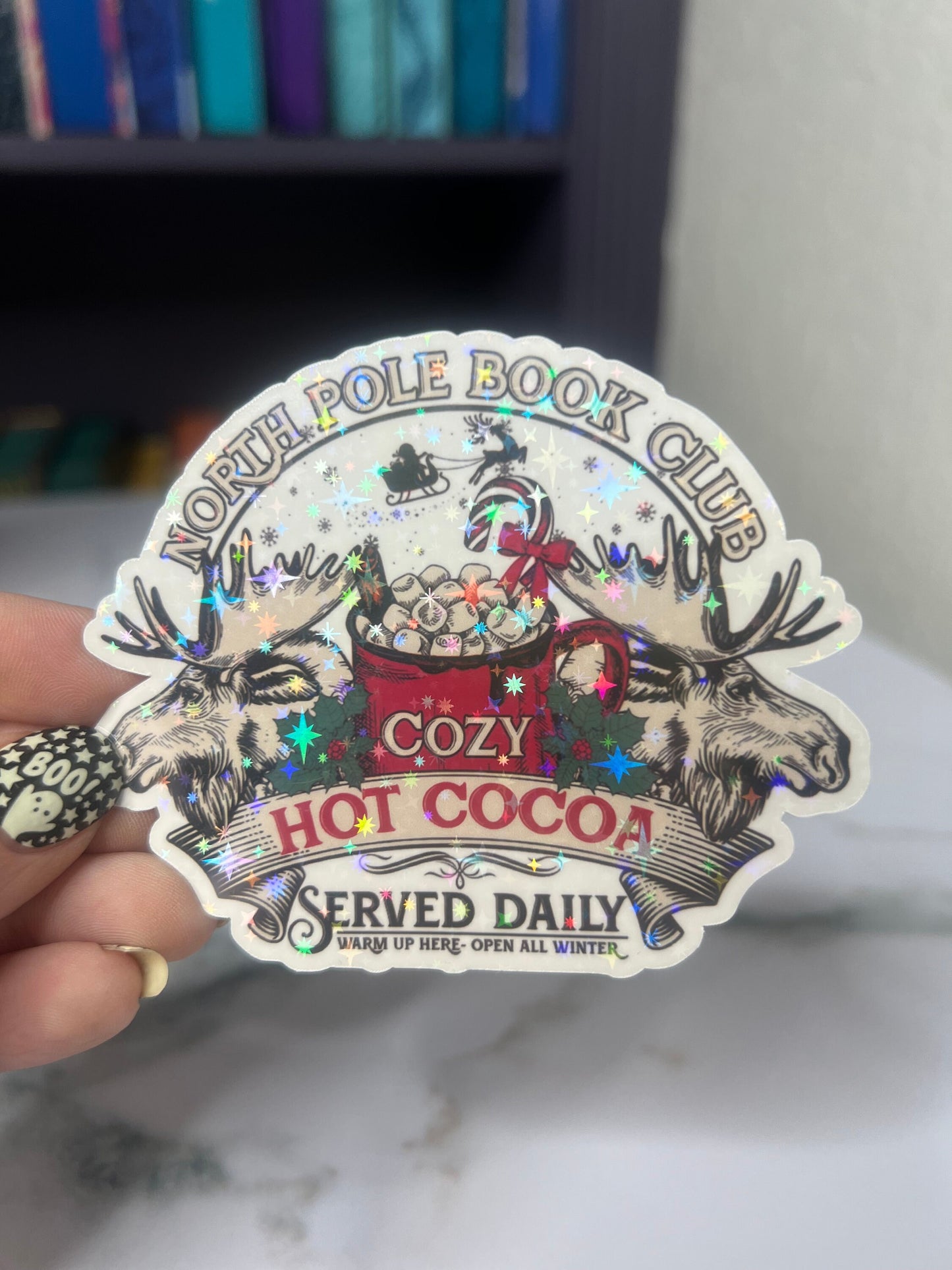 Christmas North Pole Book Club Holographic Sticker, Xmas Bookish Kindle Sticker Reader Decal Book Lover Christmas Gift Book Club Gift