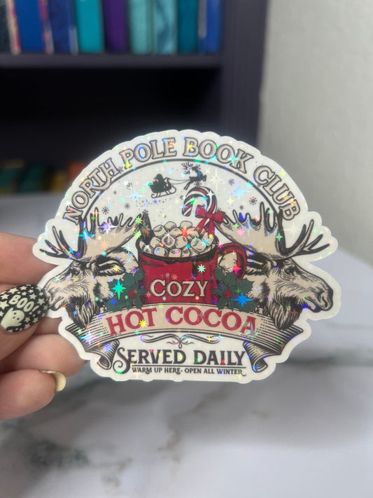 Christmas North Pole Book Club Holographic Sticker, Xmas Bookish Kindle Sticker Reader Decal Book Lover Christmas Gift Book Club Gift