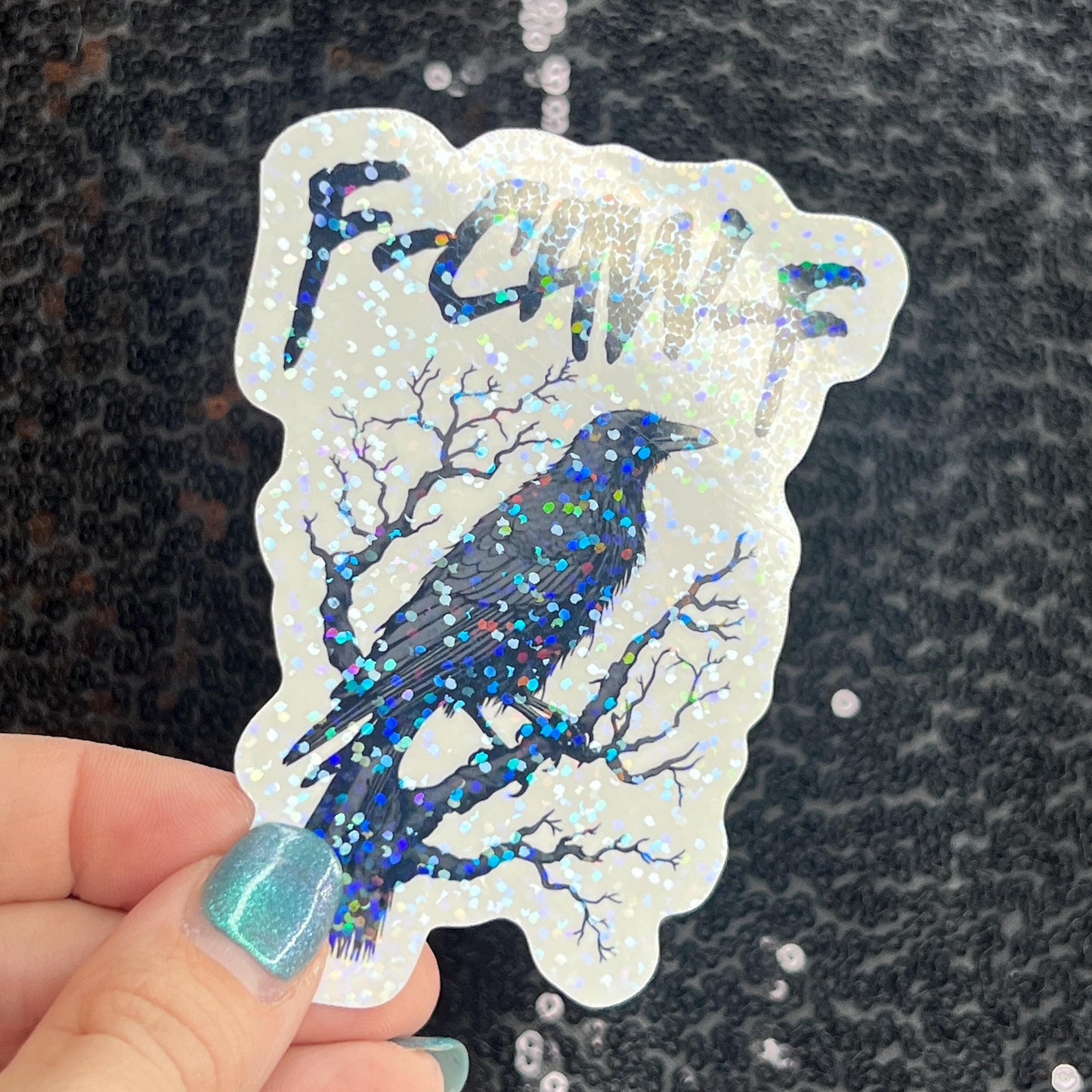 F-Caw-F Crow Raven Funny Holographic Sticker Mental Health Sticker Sparkly Spread Positivity Good Vibes Decal F*ck Off