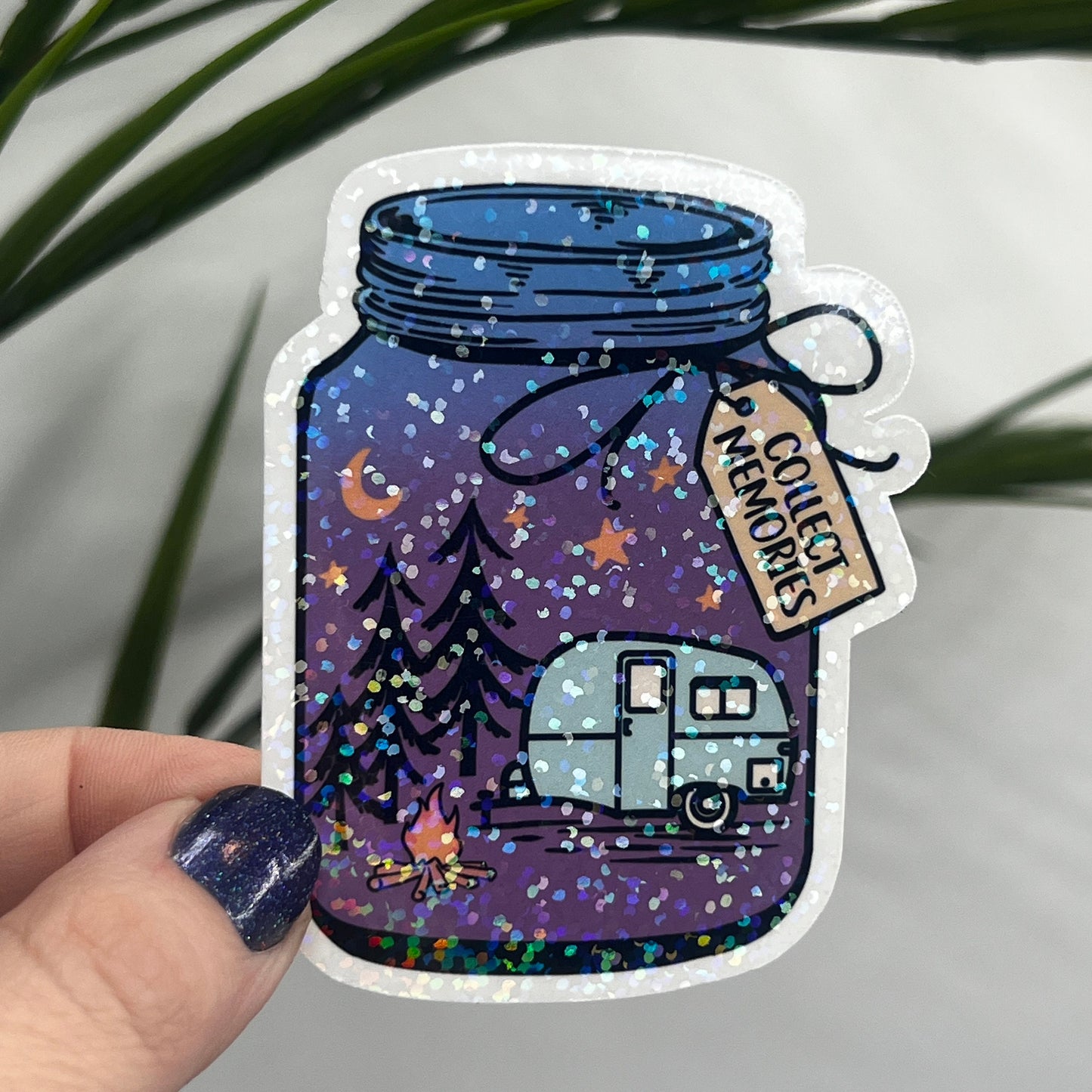 Collect Memories mason jar Holographic Sparkly Sticker Adventure Sticker RV Sticker Outdoor Decal Nature Sticker Travel Hiking Camping