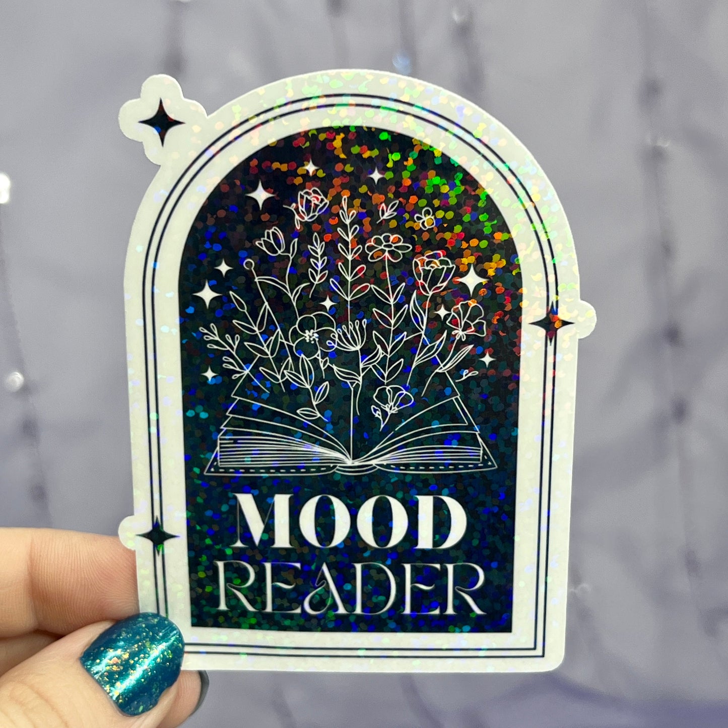 Mood Reader Black & White Holographic Sticker, Sparkly Booktok stickers, kindle stickers, Bookish Decal, Gift for Reader, Magic Sticker