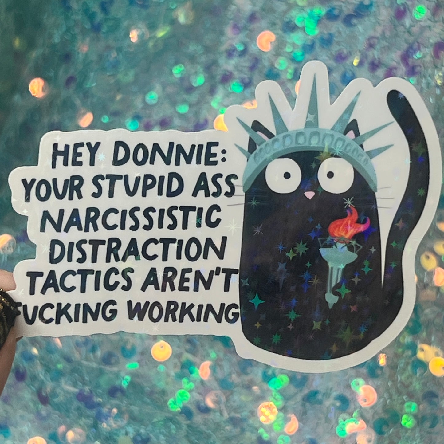 Hey Donnie! FDT Sparkly Holographic Sticker Release the files! Anti Trump JD Vance Pro Choice Sticker F Trump Be the Bear 8647