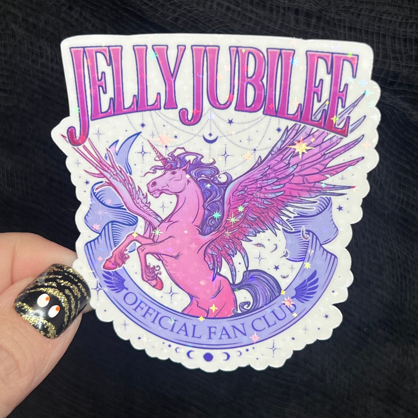Jelly Jubilee Pink Pony Holographic Sticker, HOSAB HOEAB Hofas Decal, SJM laptop kindle waterproof sticker bookish Waterbottle decal