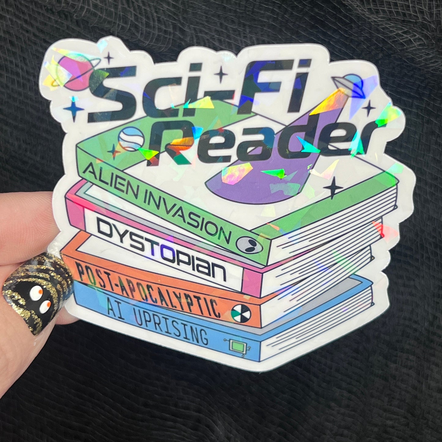 SciFi Book Club Holographic Sticker Science Fiction Decal Spicy Dystopian Alien Bookish kindle waterbottle laptop Reader Bookish Gift
