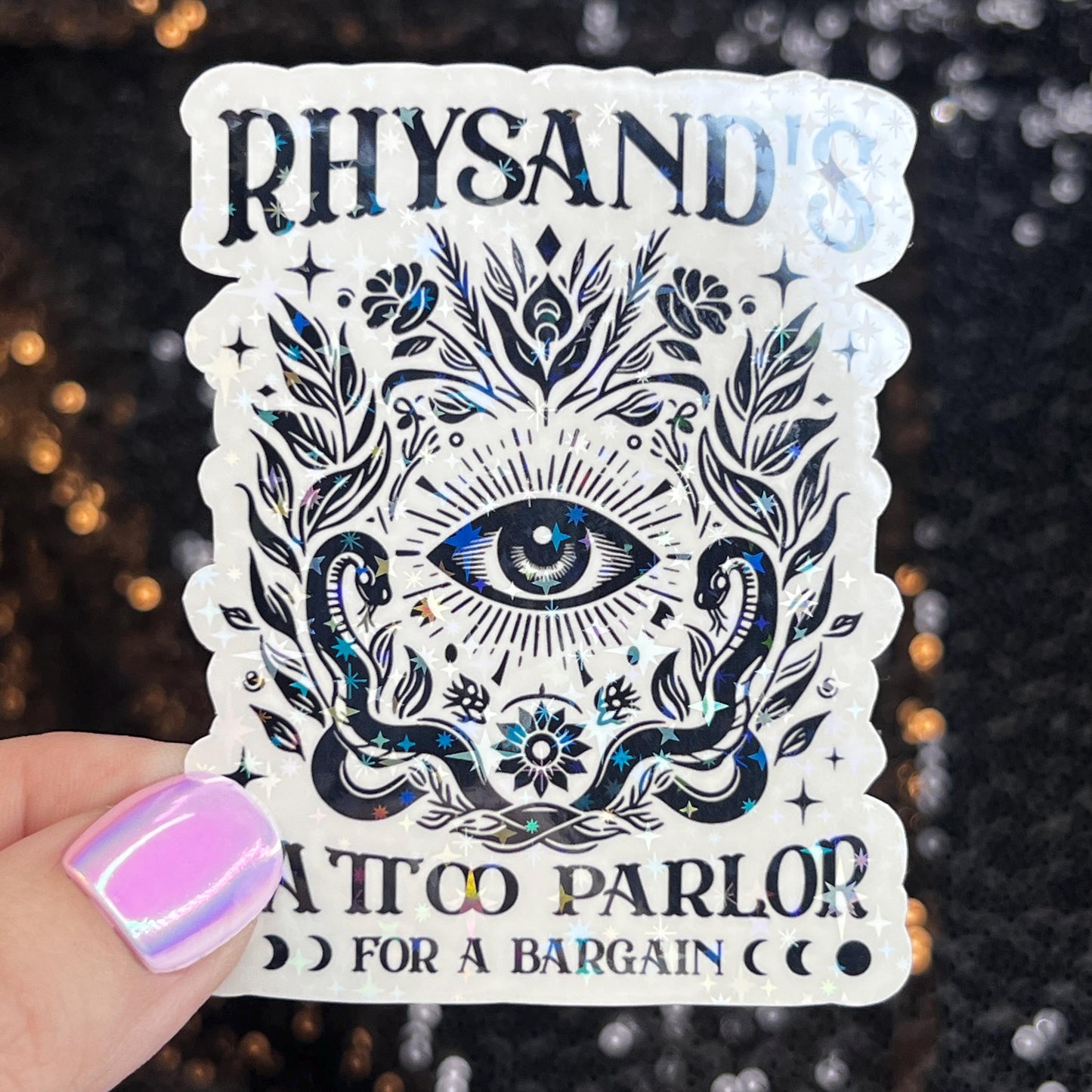 Rhysand's Tattoo Parlor A Court of Thorns and Roses Holographic Sticker Sparkly ACOTAR Decal Kindle Sticker Spicybook Sticker SJM Stickers