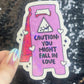 Caution: You Might Fall in Love Valentines Day Sticker Funny Holographic Vday Sticker,  Decal Boyfriend Girlfriend Husband Wife  present