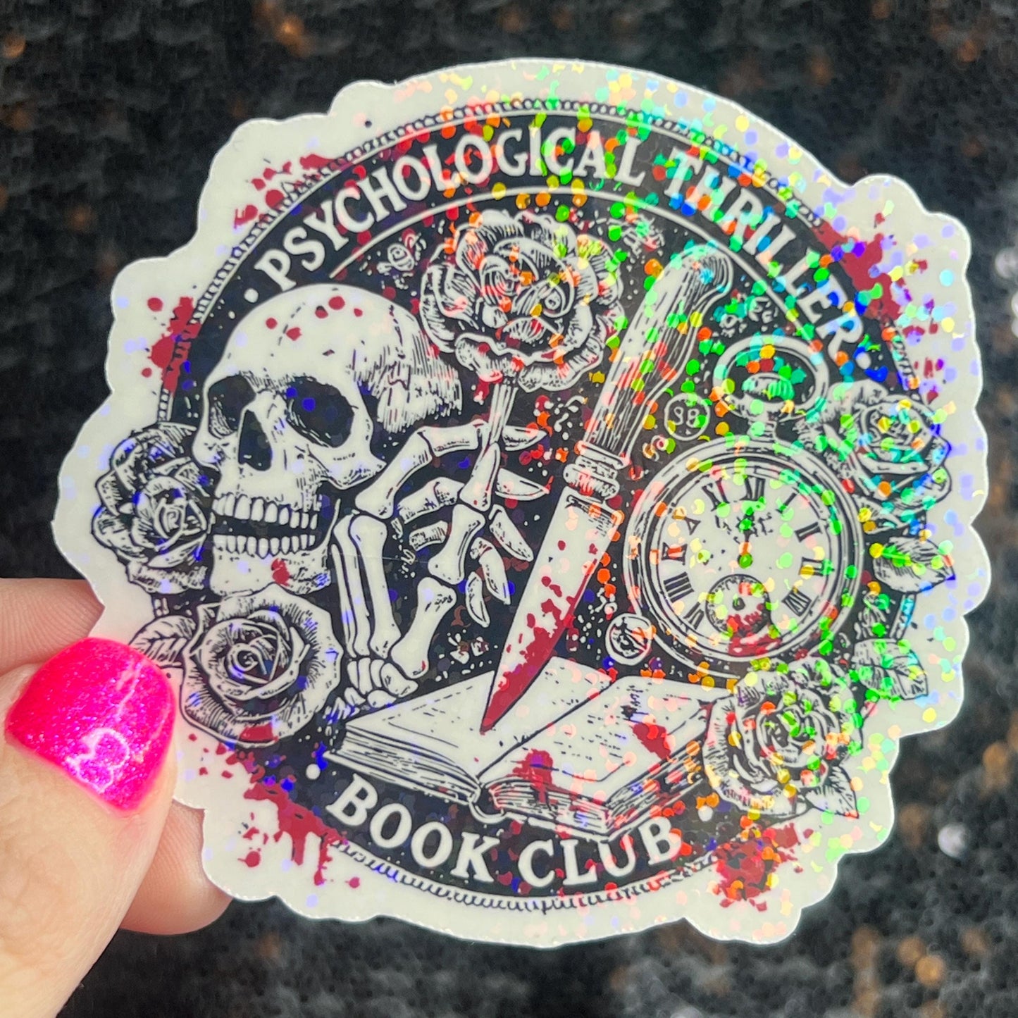 Psychological Thriller Book Club Sparkly Holographic Sticker Decal Dark Romance, Horror Bookish kindle laptop Reader Bookish Present Gift