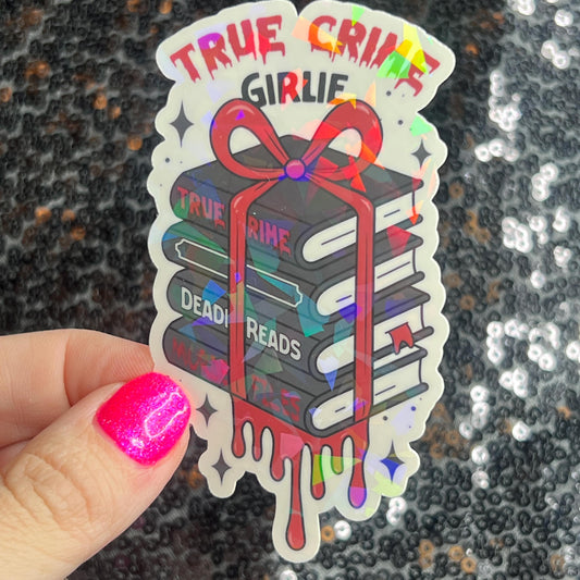 True Crime Girly Bookish Holographic Sticker Decal, Spicy Dark Romance, Horror Bookish kindle laptop Reader Bookish Present Gift