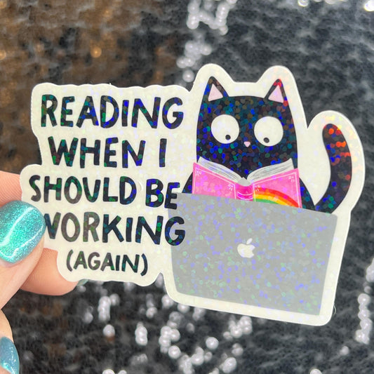 Reading When I Should be WorkingSparkly Sticker Holographic Book Lover, Spicy Dark Romance, Booktok Reader Gift kindle laptop Romance Decal