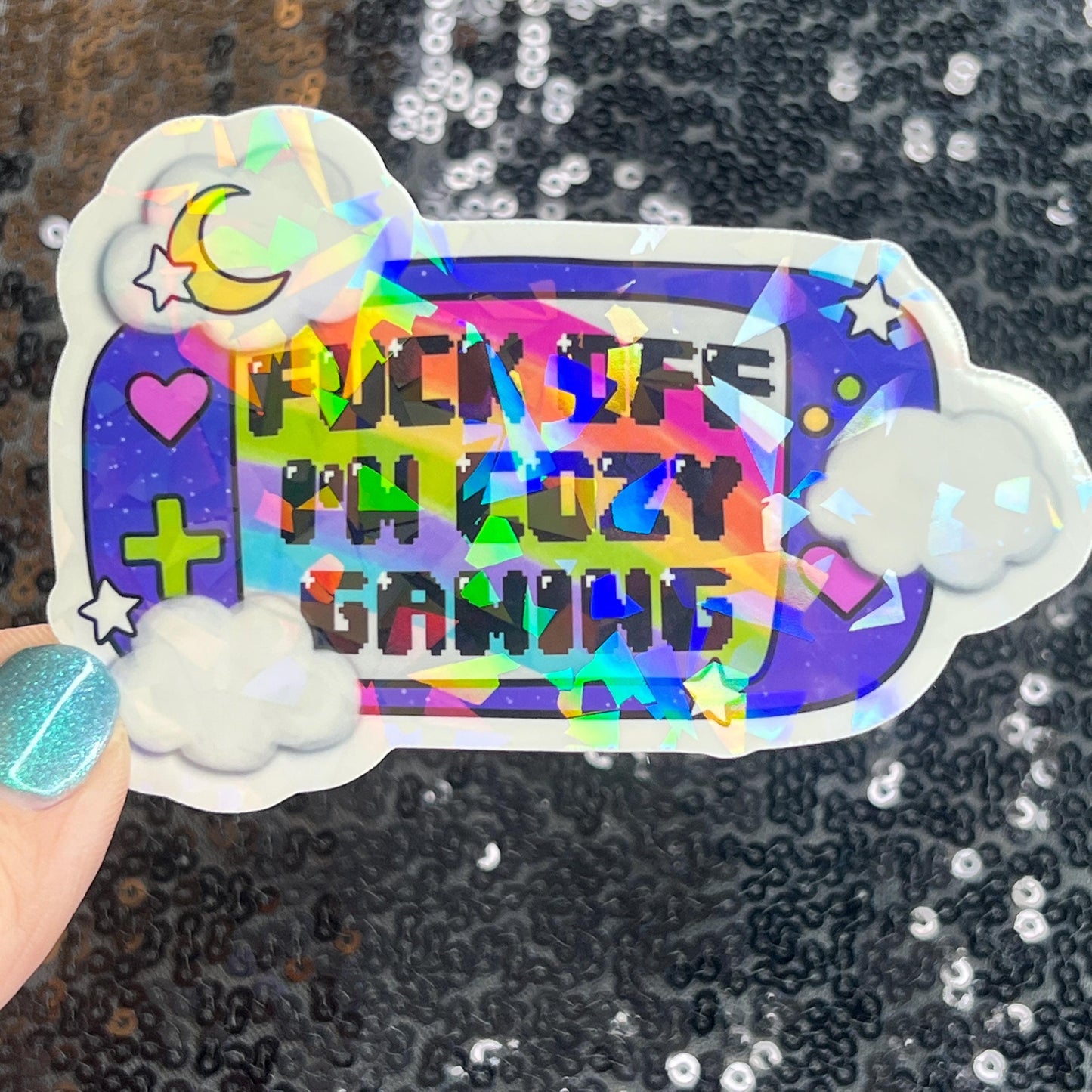 F Off I’m Cozy Gaming Holographic Sticker Gamer Girl Gift PC Switch Cozy Games Valley Girl Games Gift for Girls Gift for Gamers