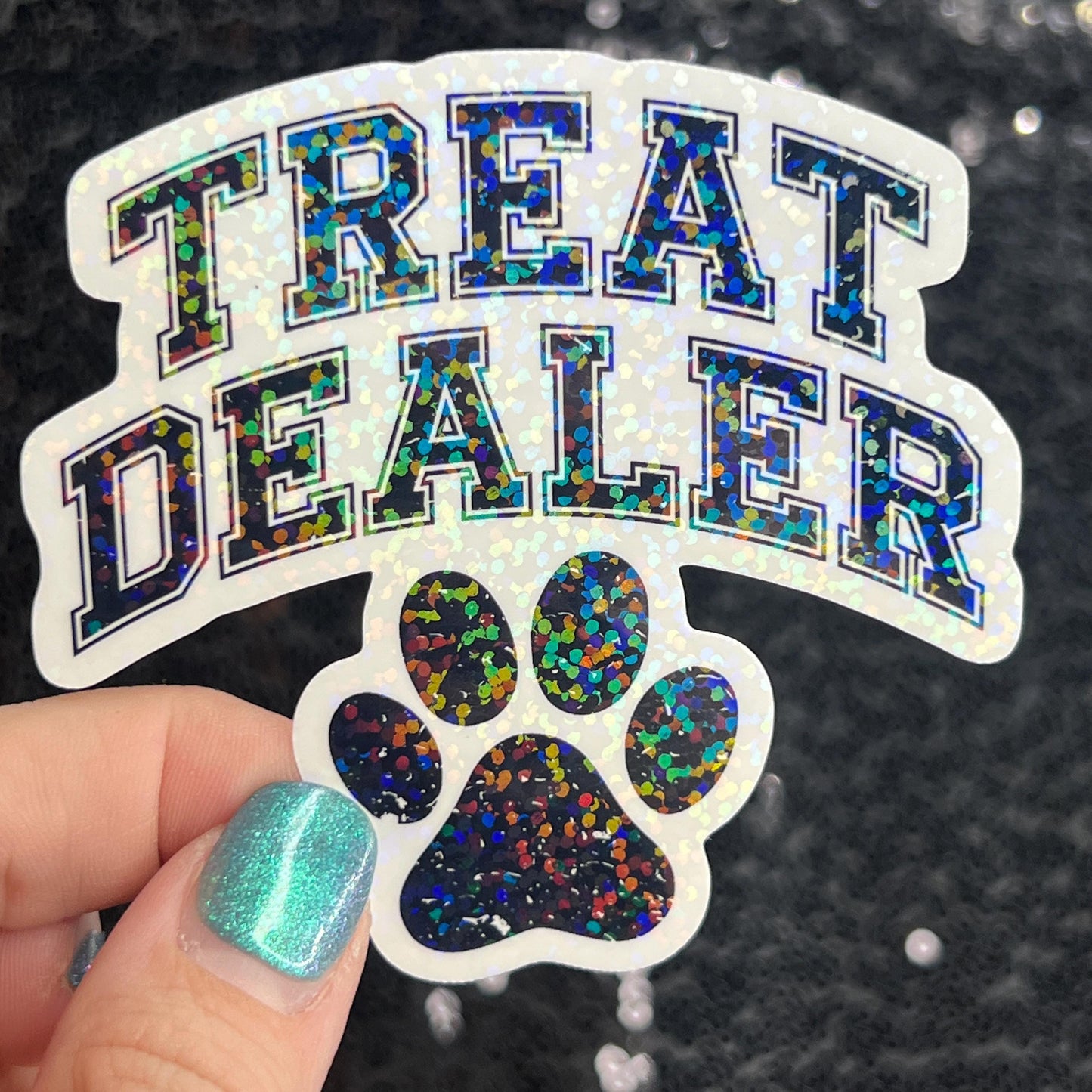 Treat Dealer Paw Prints Holographic Sticker | Dog lover gift decal | Puppy love sticker | Dog mom dad sticker Dog Rewards
