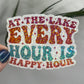 At the Lake Every Hour is Happy Hour Holographic Sparkly Sticker Boating Outdoor Decal Nature Sticker Lake House Sticker Lake Life