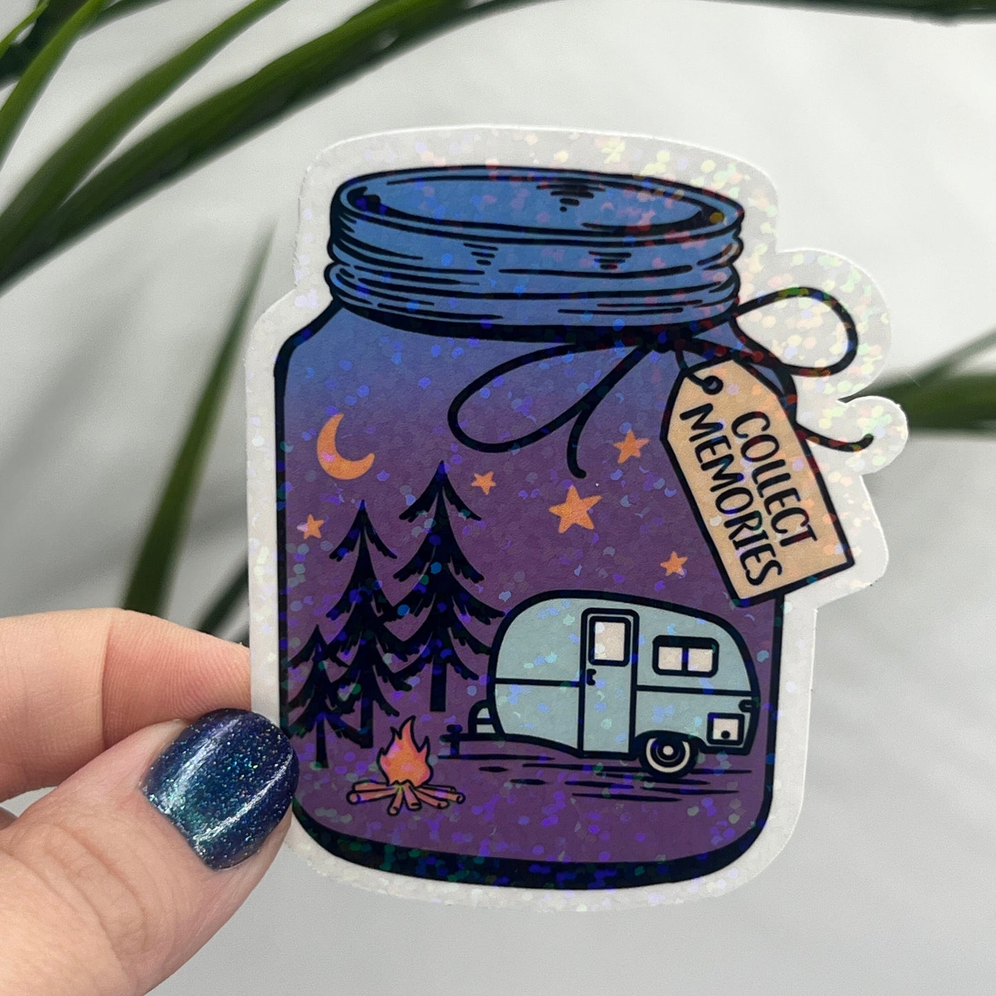 Collect Memories mason jar Holographic Sparkly Sticker Adventure Sticker RV Sticker Outdoor Decal Nature Sticker Travel Hiking Camping