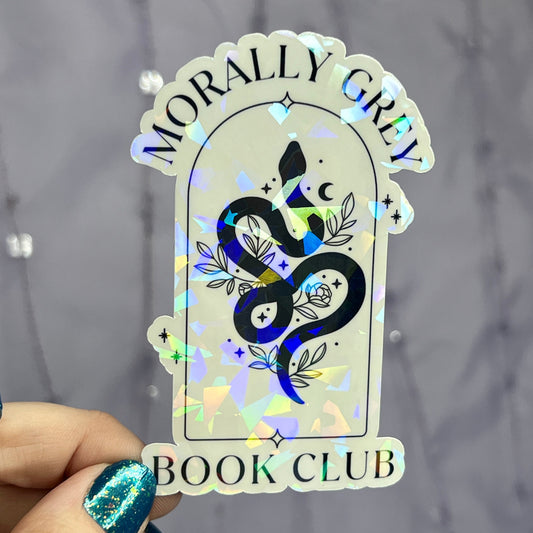 Mortally Grey Book Club Sparkly Holographic Bookish Sticker Villain Book Lover, Spicy Dark Romance, erotica, Booktok, Romance Decal