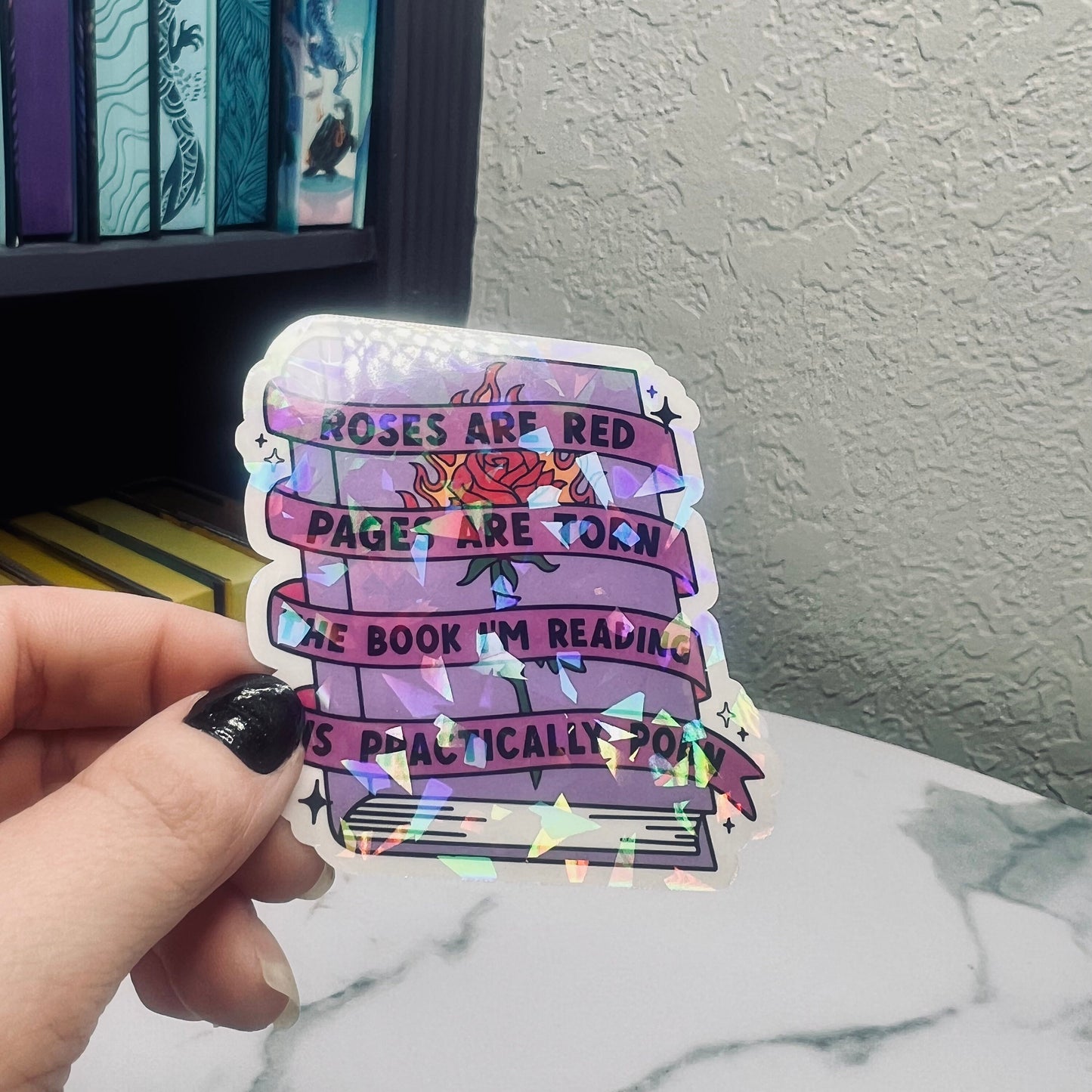 Spicy Book Sticker Roses are Red Sticker Holographic Sticker, Spicy Dark Romance, Booktok, kindle waterbottle laptop stickers Romance Decal