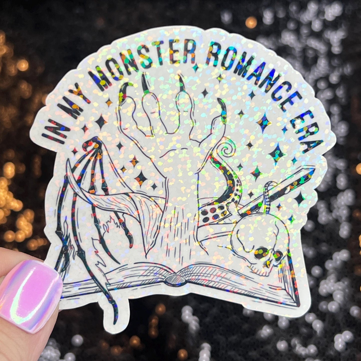 In My Monster Romance Era Holographic Sticker, Spicy Dark Romance, Booktok, kindle waterbottle laptop stickers Smut decal Reader Bookish