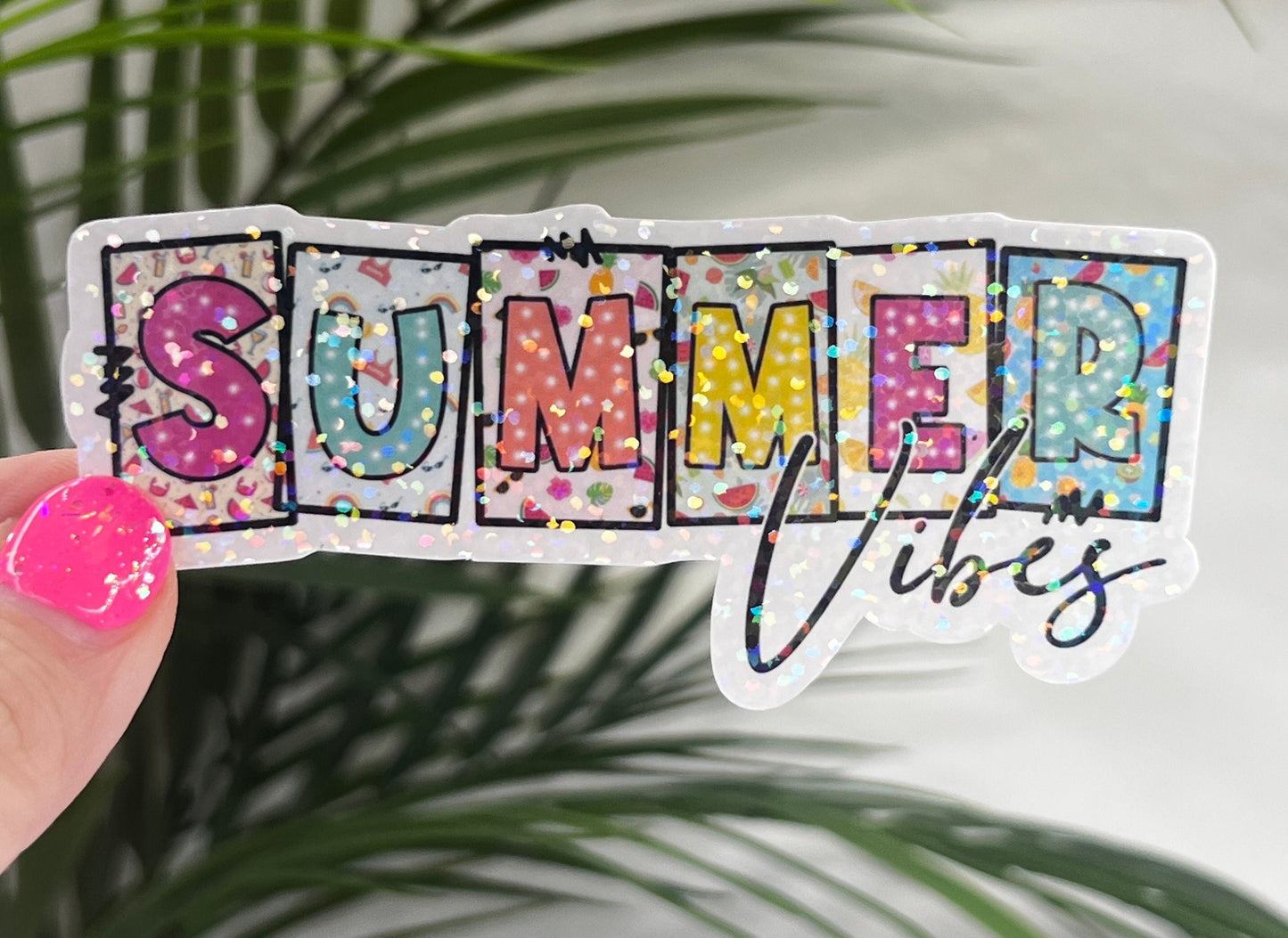 Summer Vibes Rainbow Holographic Sparkly Sticker Beach Life Decal Boating Sticker Summer Vacation Ocean Life Sticker