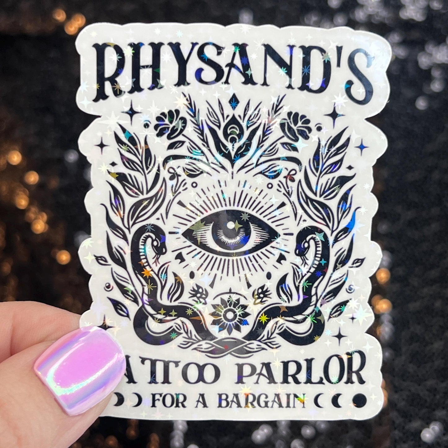 Rhysand's Tattoo Parlor A Court of Thorns and Roses Holographic Sticker Sparkly ACOTAR Decal Kindle Sticker Spicybook Sticker SJM Stickers
